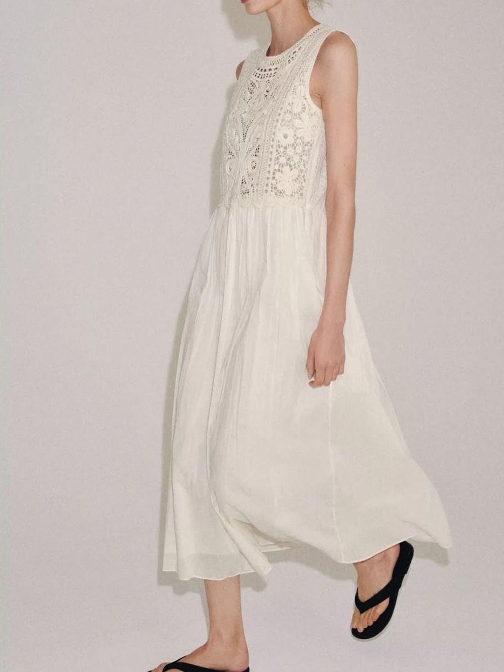 Zara Cream Crochet Bodice Maxi Dress - Picture 6 of 9